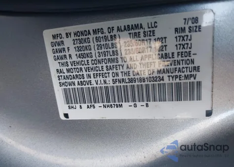 2008 Honda Odyssey Touring from USA, damaged, VIN 5FNRL38918B103234